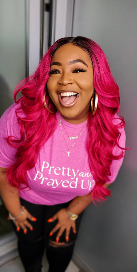 Pretty & Prayed Up Logo PINK Tee