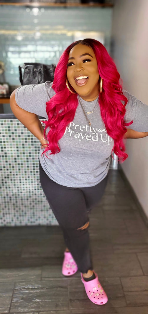 Pretty & Prayed Up Logo GRAY Tee