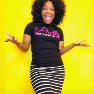 Pretty And Prayed Up Signature Tee- Black/PINK